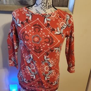 Talbots Red Floral Long Sleeve Top